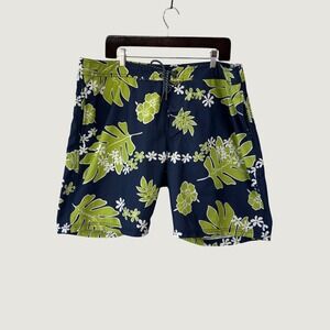 Reyn Spooner Board Shorts Mens 38 Navy Blue Tropical Hawaiian Beach Swim Trunks